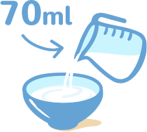 將飲用水煮沸5分鐘並將70毫升倒入碗中。
